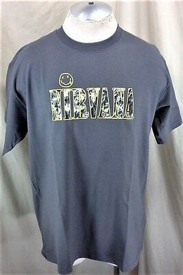 Vintage 1997 Nirvana “smiley Face” () Retro Punk Grunge Band Shirt Gray 4116