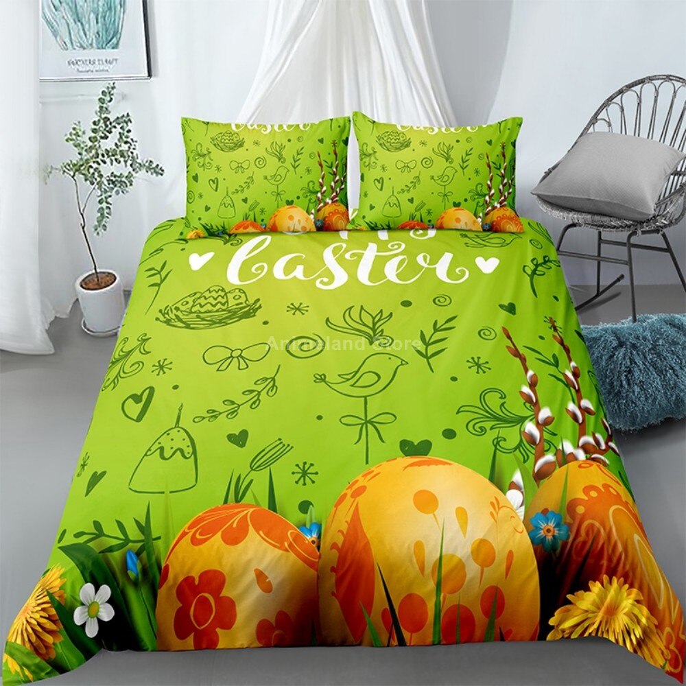 Letter Happy Easter 3D Digital Print Luxury Custom Rabbit Egg Bedding Set King Queen Duvet Cover Set Bedspread