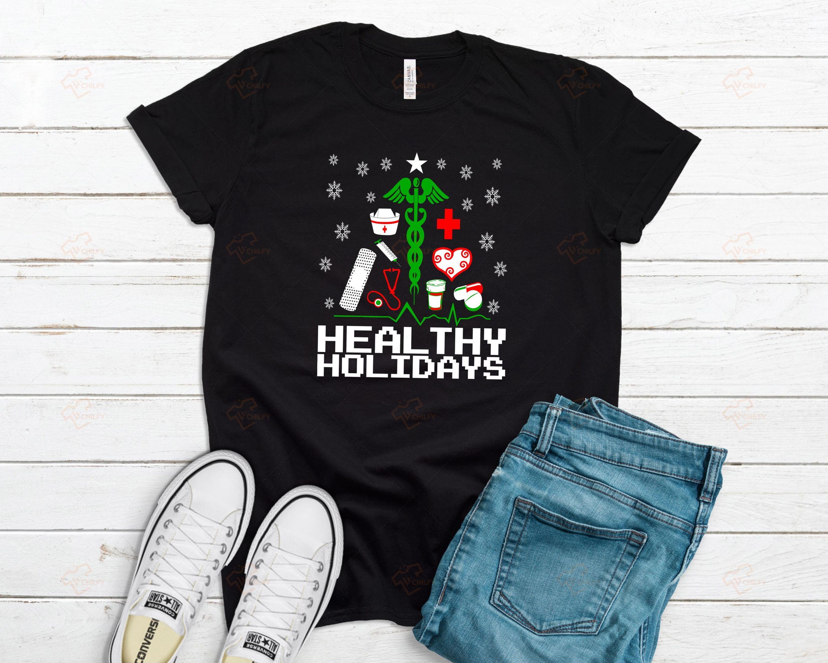 Healthy Holidays Nurse Tree Shirt, Christian Nurse Shirt, Registered Nurse Tee, Gift For Nurse