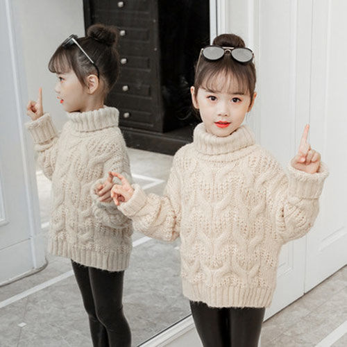 2021 autumn winter children’s clothes girls knitted sweaters High collar thicken warm sweaters for girl kids pullovers 2-12 y alx