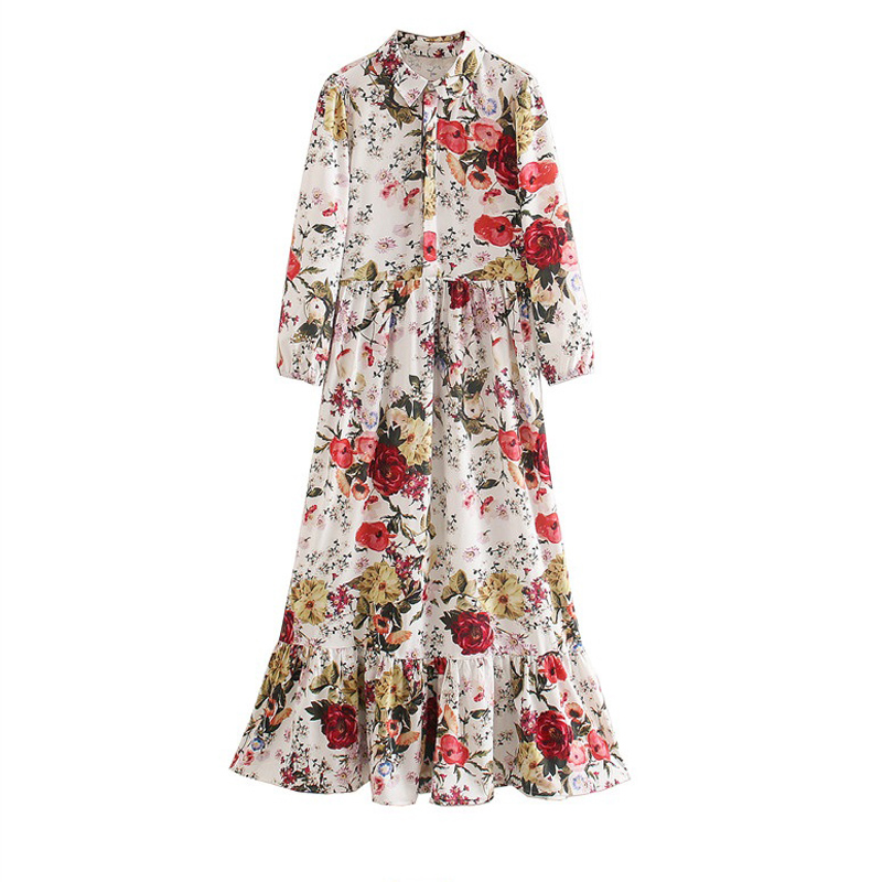 Casual Floral Print Dress Women 2021 Summer Clothes Y2k Button Up Three Quarter Sleeve Turn-Down Collar E Girl Boho Midi Dresses alx