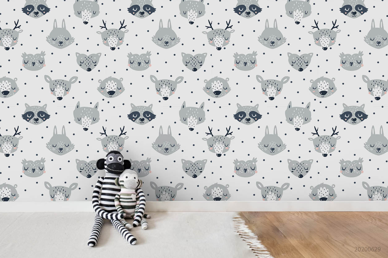 3D Cartoon Grey Smiley Animal Wall Mural Wallpaper Lxl 281