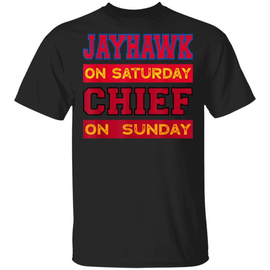 Jayhawk on Saturday Chief on Sunday Kansas City Football TShirt