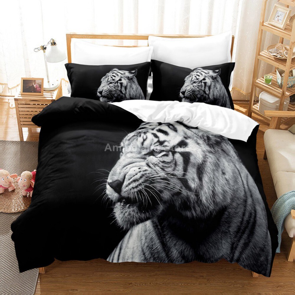 White Tigers Fashion Bedding Set Cool Modern 3D Print Luxury Queen King Size Duvet Cover Set