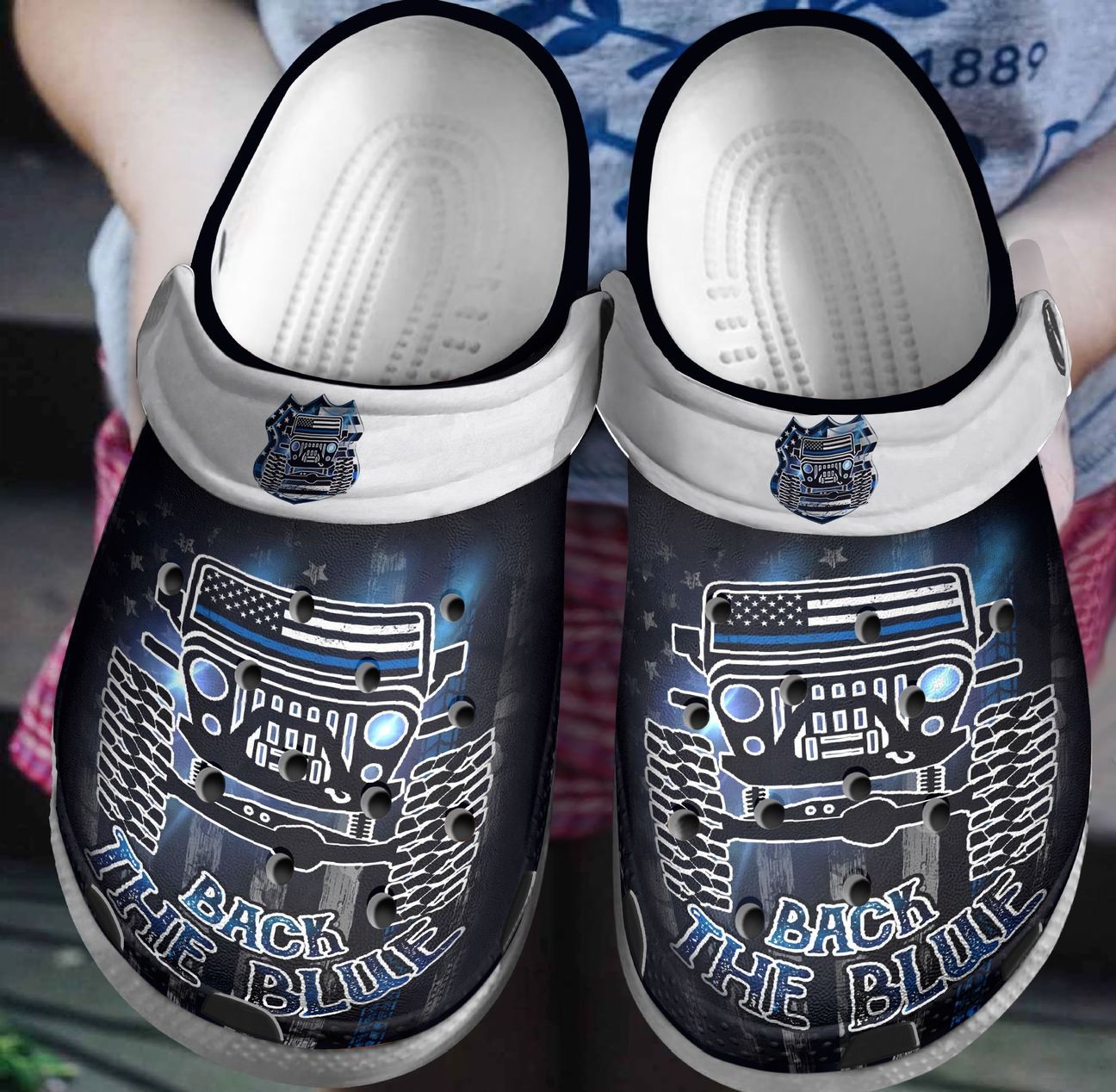 Police Personalized Clog, Custom Name, Text, Color, Number Fashion Style For Women, Men, Kid, Print 3D Back The Blue Vehicle