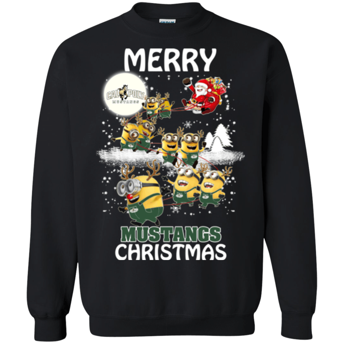 Amazing shirt Calpoly Mustangs Minion Ugly Christmas Sweaters Santa Claus With Sleigh Hoodies Sweatshirts