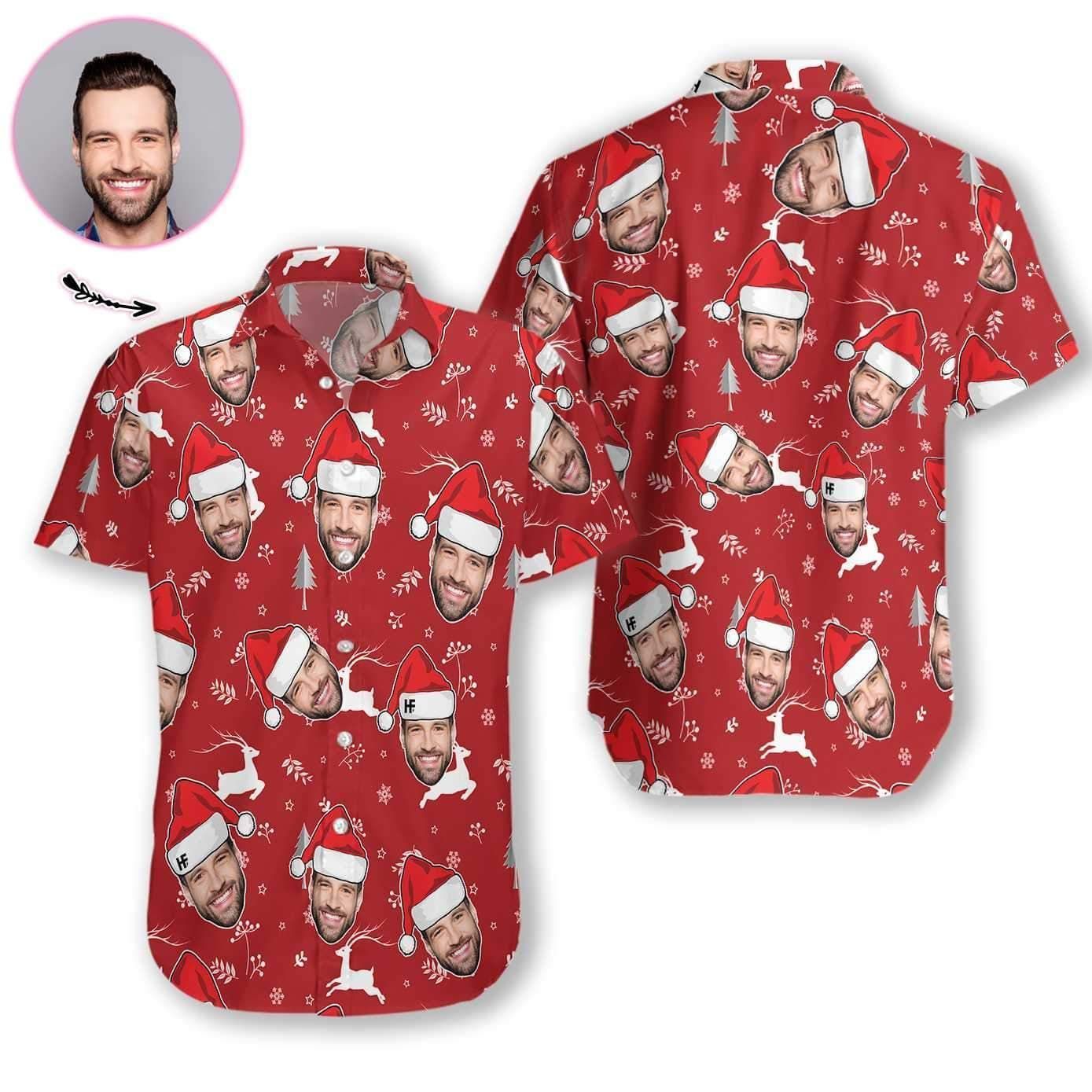 Shop Custom Face Christmas Red Hawaii Aloha Shirts L Ha45211