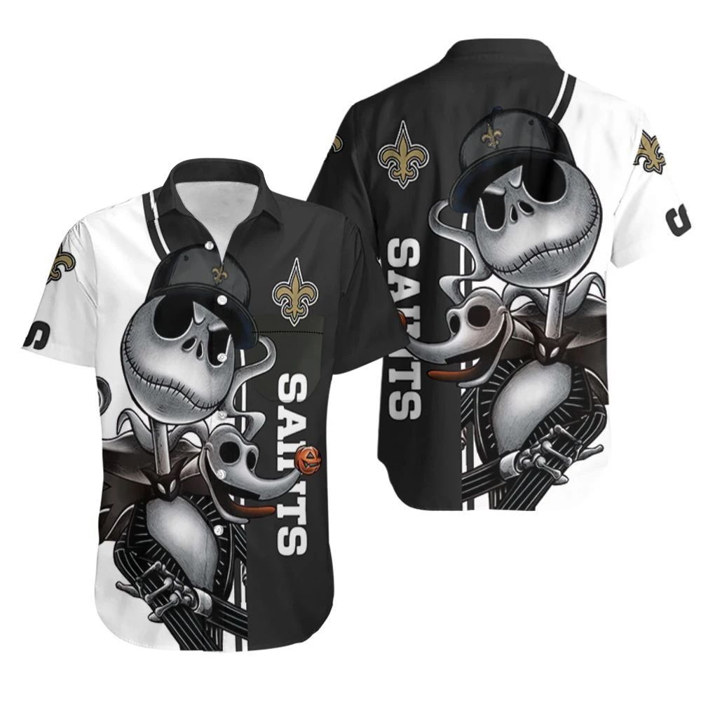 New Orleans Saints Jack Skellington And Zero Hawaiian Shirt Beach Set