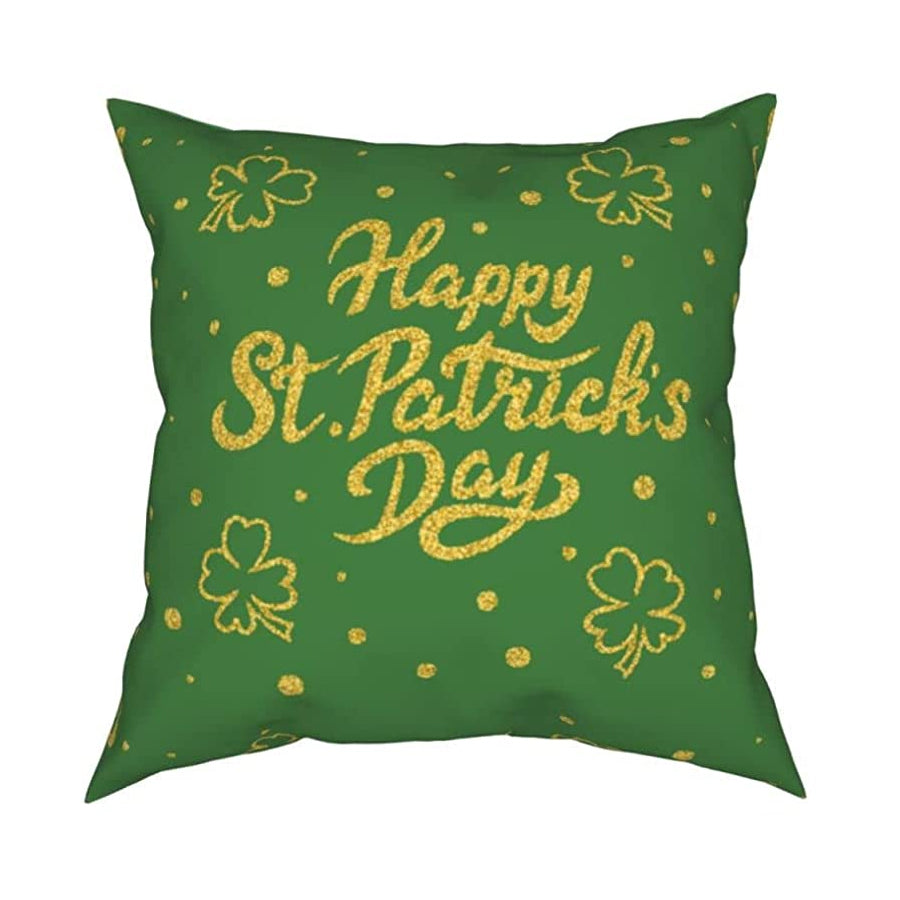 Golden St. Patrick’S Day Clover Throw Pillow Cover, Holiday Cushion Case Decoration For Sofa Couch