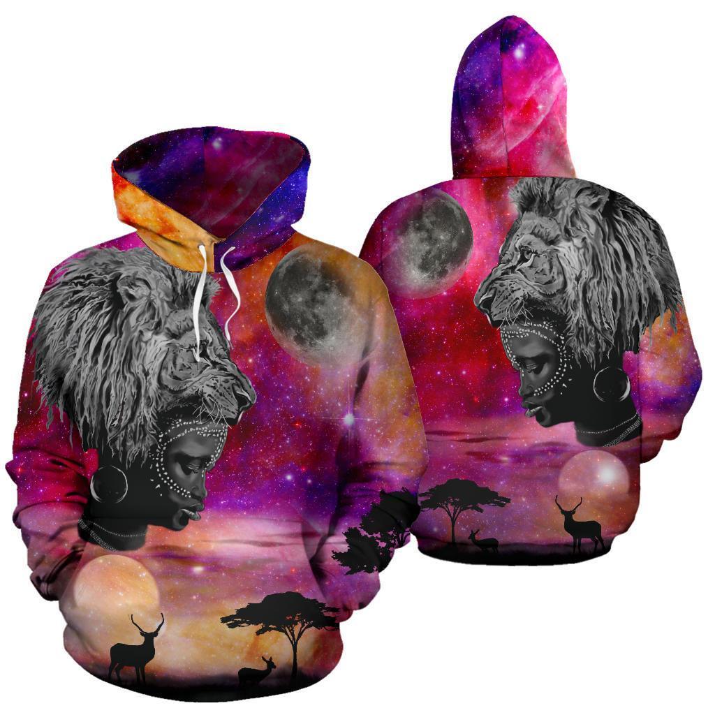 Wonderprint Hoodie – Africa Landscape Galaxy Red Lion Woman Pullover