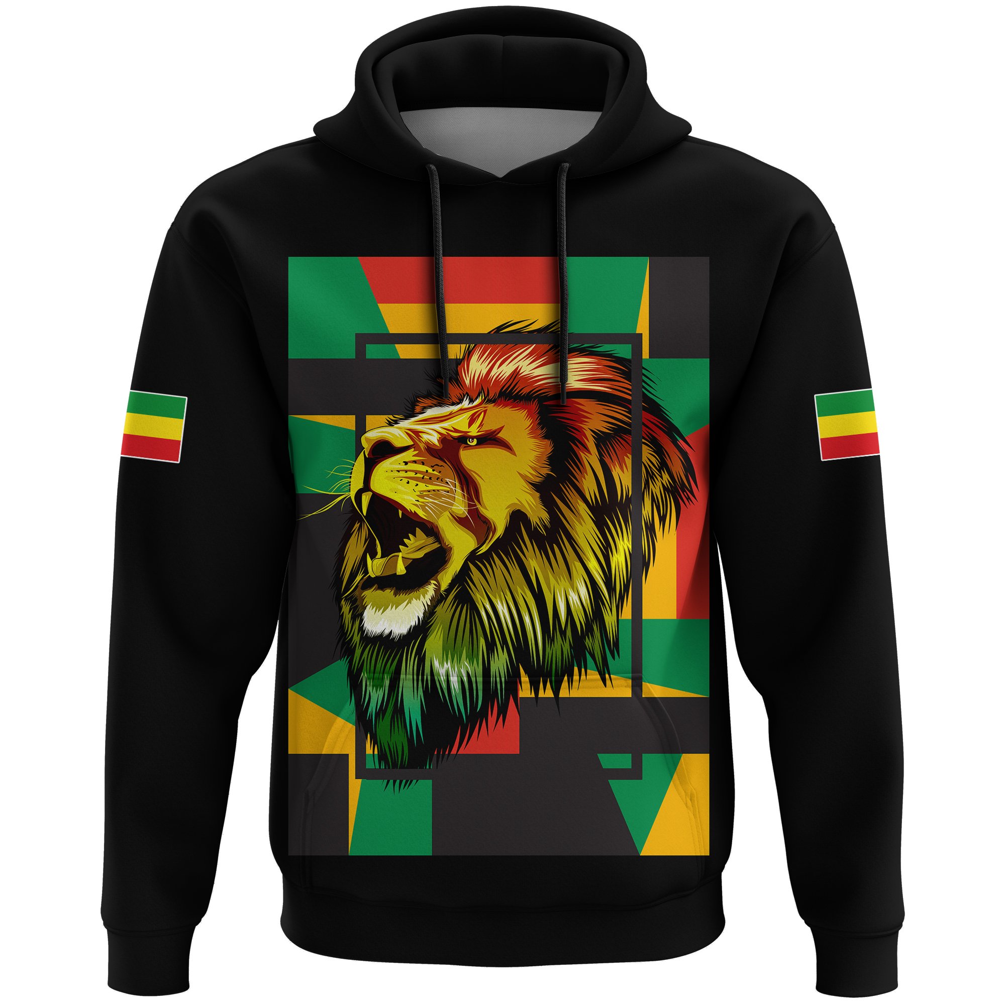 1stTheWorld Ethiopia Hoodie, Ethiopia Lion Abstrato Black A10