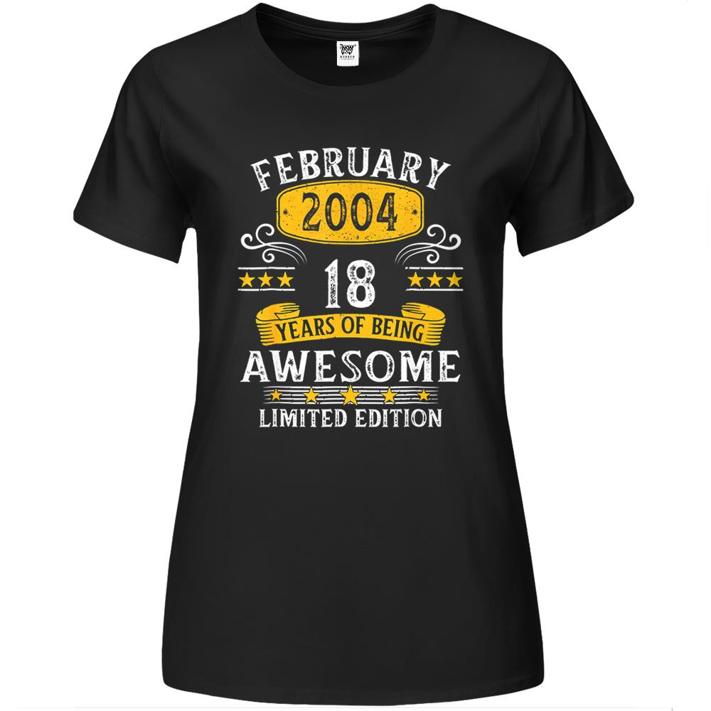 18Th Birthday Gift 18 Years Old Awesome Since February 2004 Premium Womens T Shirts