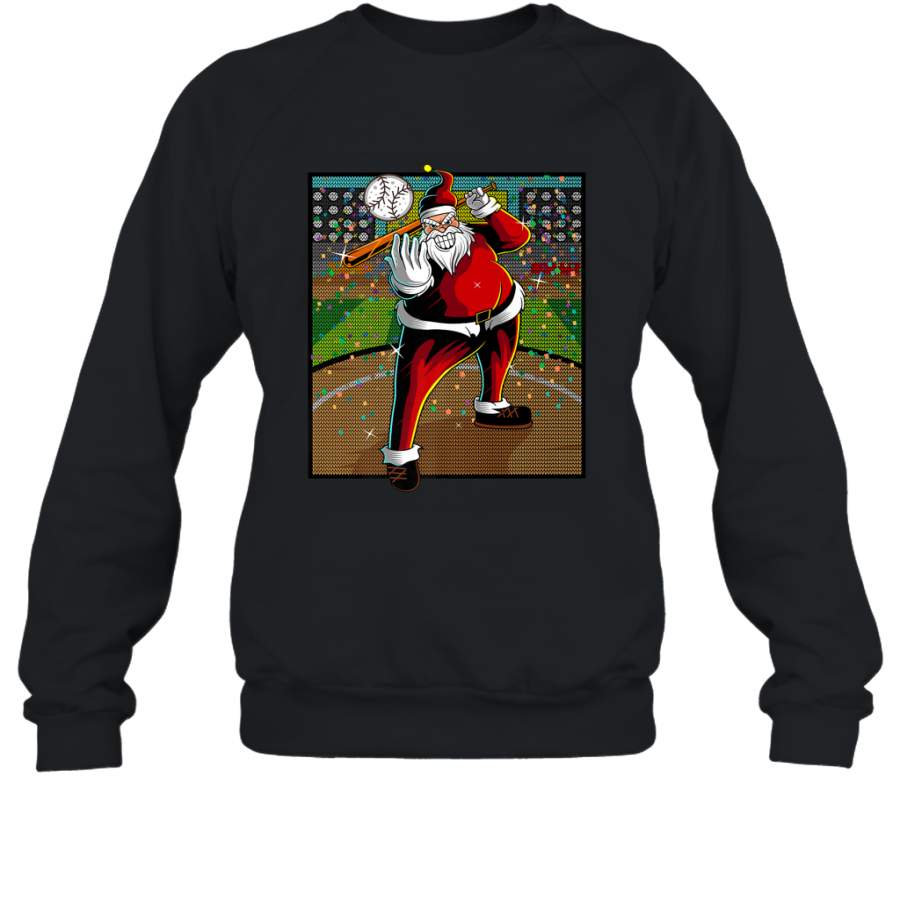 Baseball Santa Ugly Christmas Sports Graphic Print Design Crewneck Sweatshirt