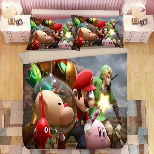 Super Smash Bros Ultimate Mario 3 Duvet Cover Pillowcase Home Decor 3D Bedding Set