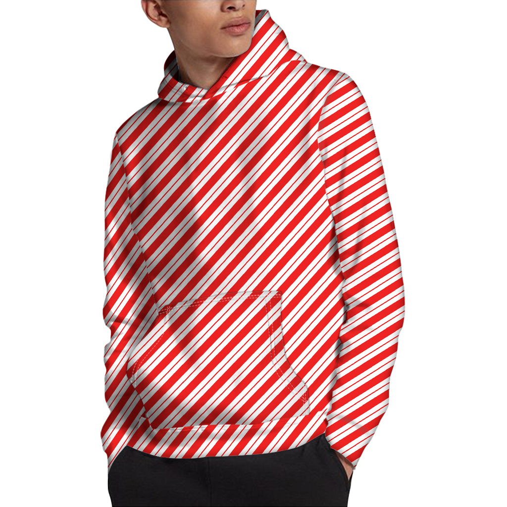 Red And White Candy Cane Stripes Print Pullover Hoodie