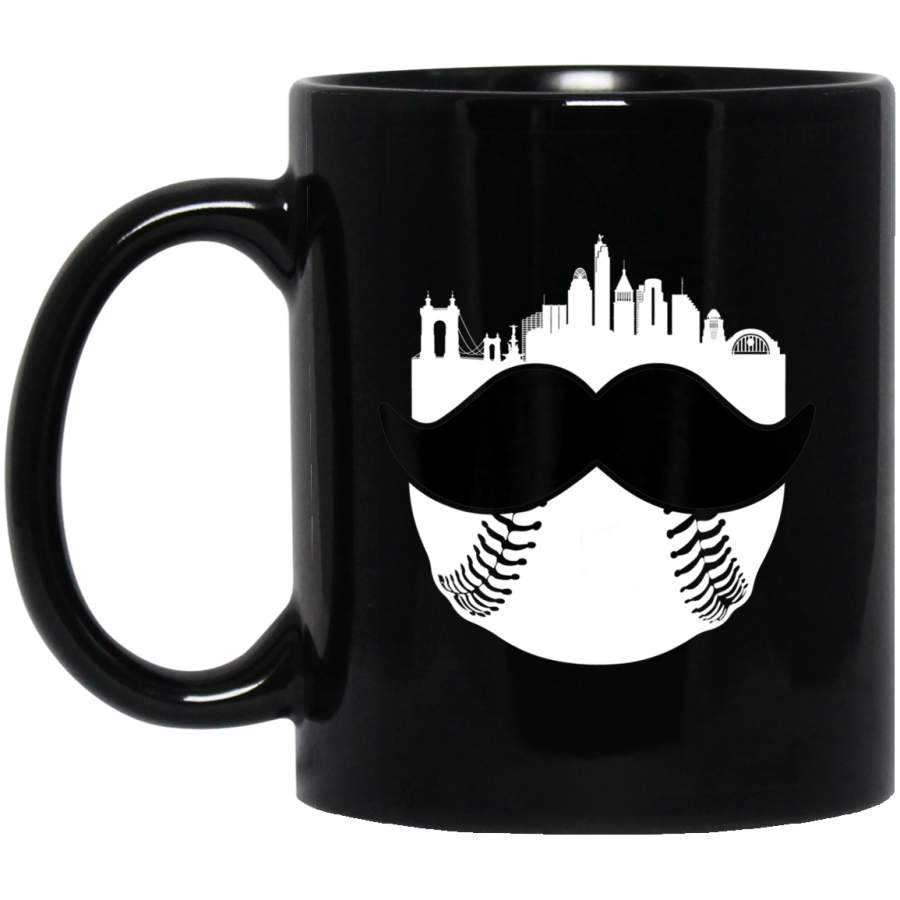 Cincinnati Moustache Baseball Skyline Vintage Retro Red Gift Coffee Mug