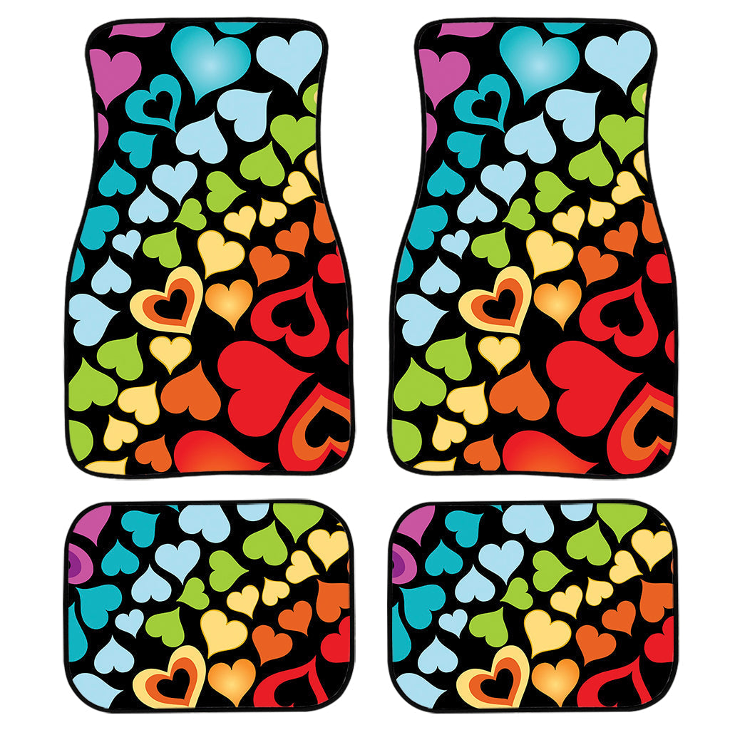 Colorful Heart Wave Pattern Print Front And Back Car Floor Mats, Front Car Mat