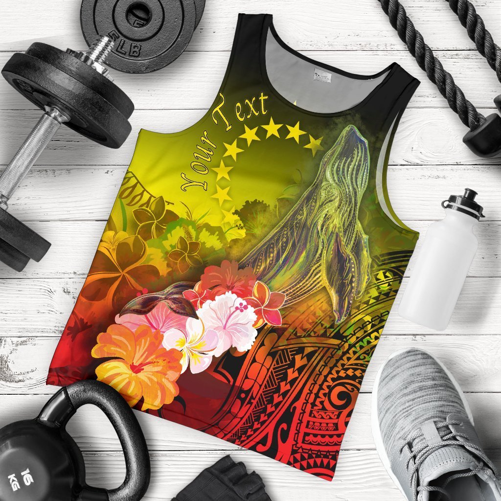 Cook Islands Custom Personalised Men’S Tank Top – Humpback Whale With Tropical Flowers (Yellow)