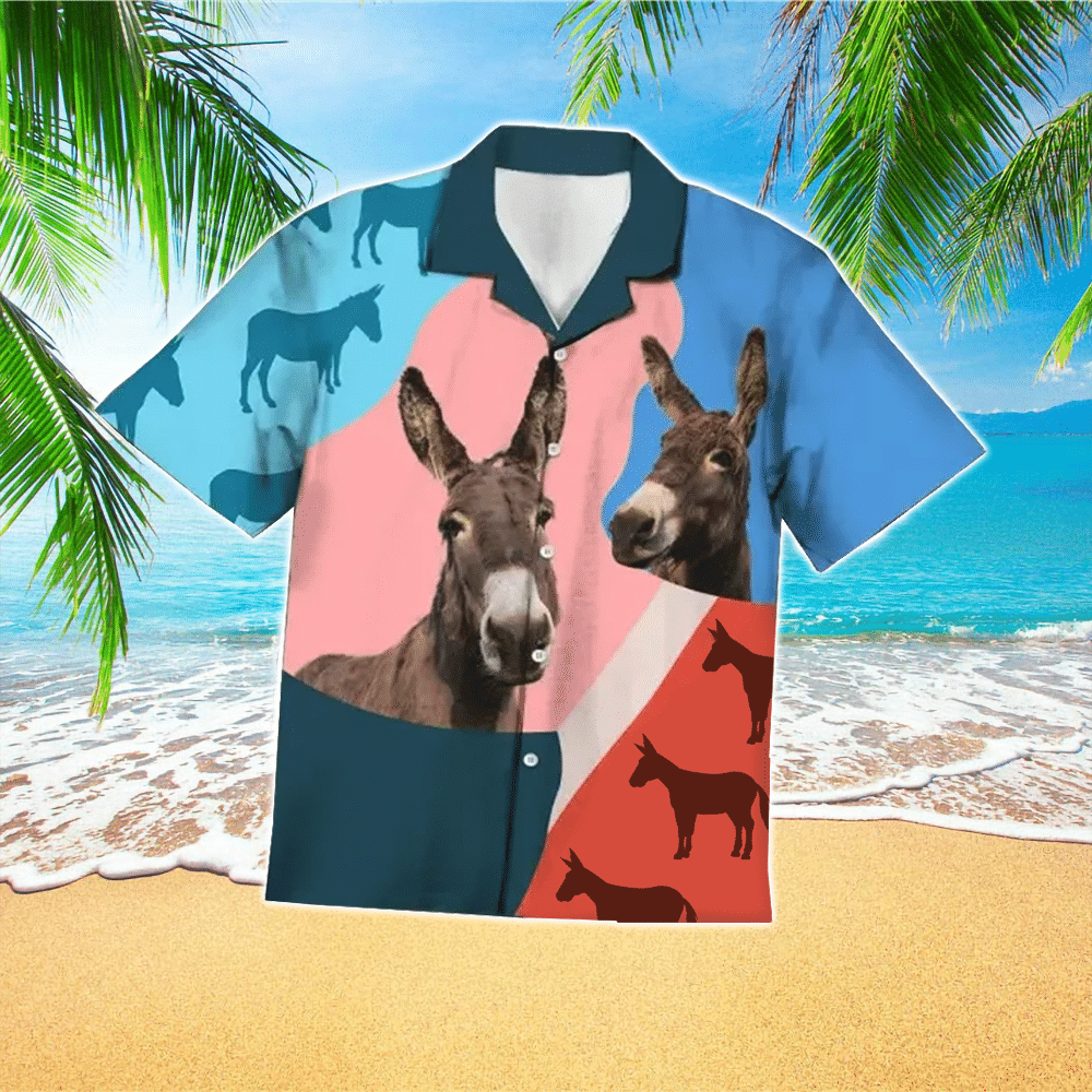 Colorful Donkey Hawaii Shirt Aloha Tropical Sleeve Summer All Size Ha22497