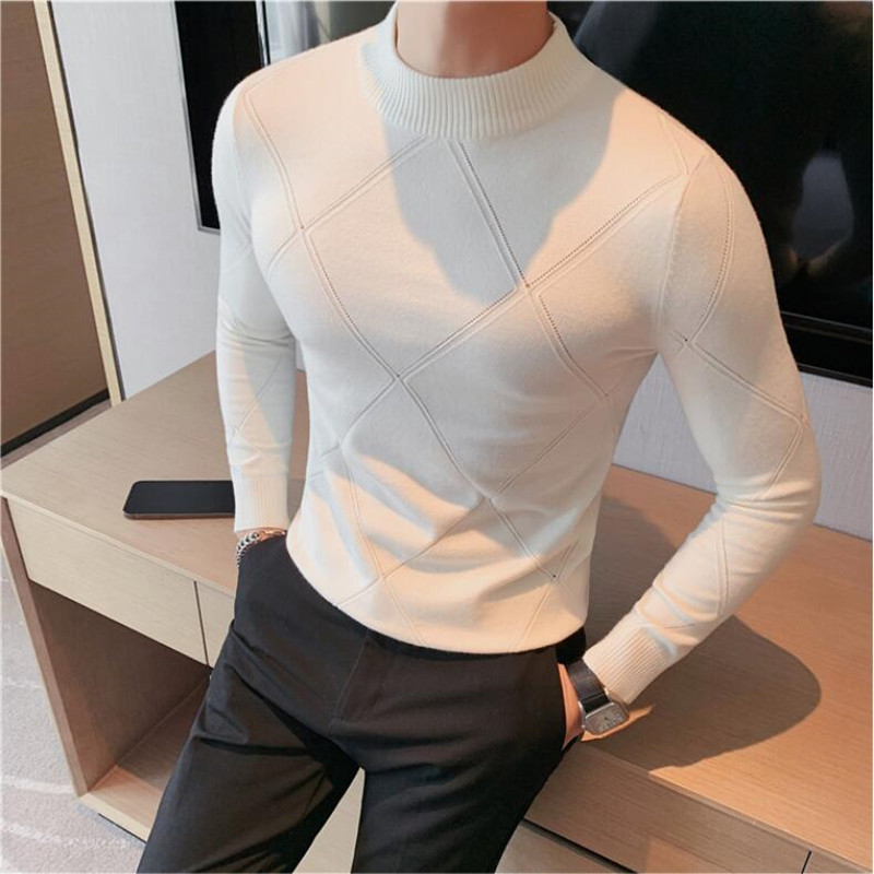 2022 Korean Style Men Winter High Quality Warm Knitting Sweater/Male Slim Fit Plaid Casual Pullover Male Knit Clothing S-3XL alx