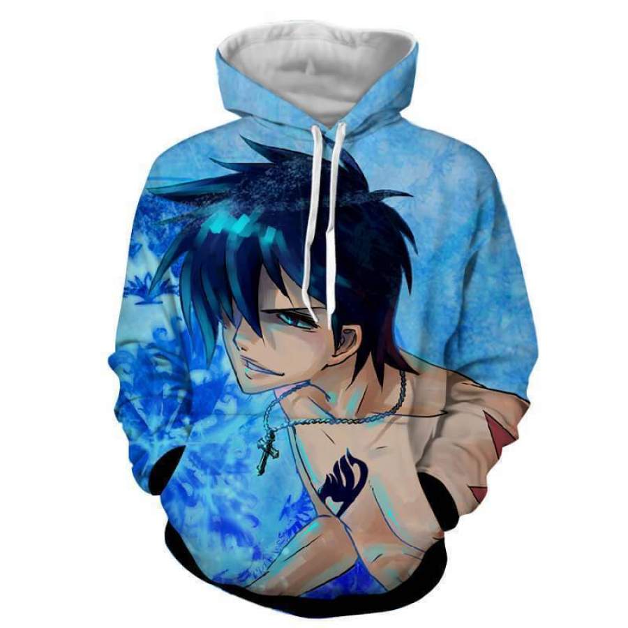 Fairy Tail Hoodie - 3D Printed Gray Fullbuster Hoodie