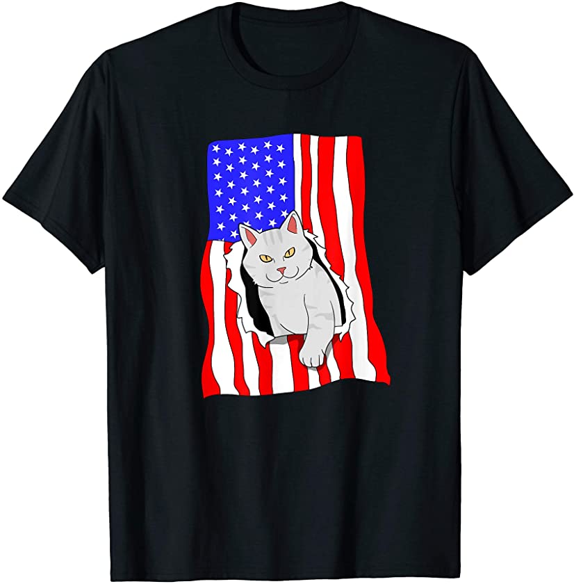 American Flag Cat Kitty Kitten Independence Day T-Shirt