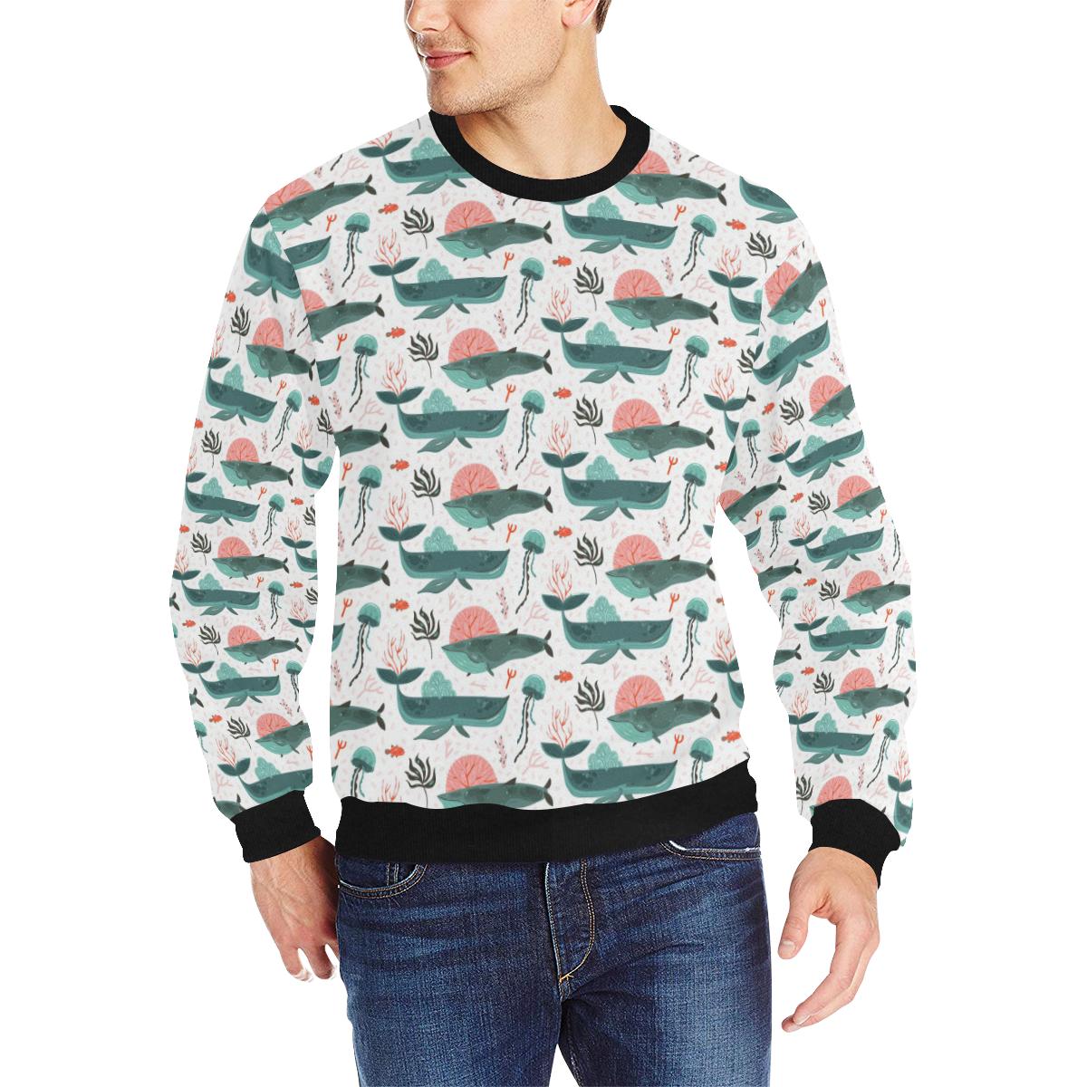 Whale Jelly Fish Pattern Men’s Crew Neck Sweatshirt