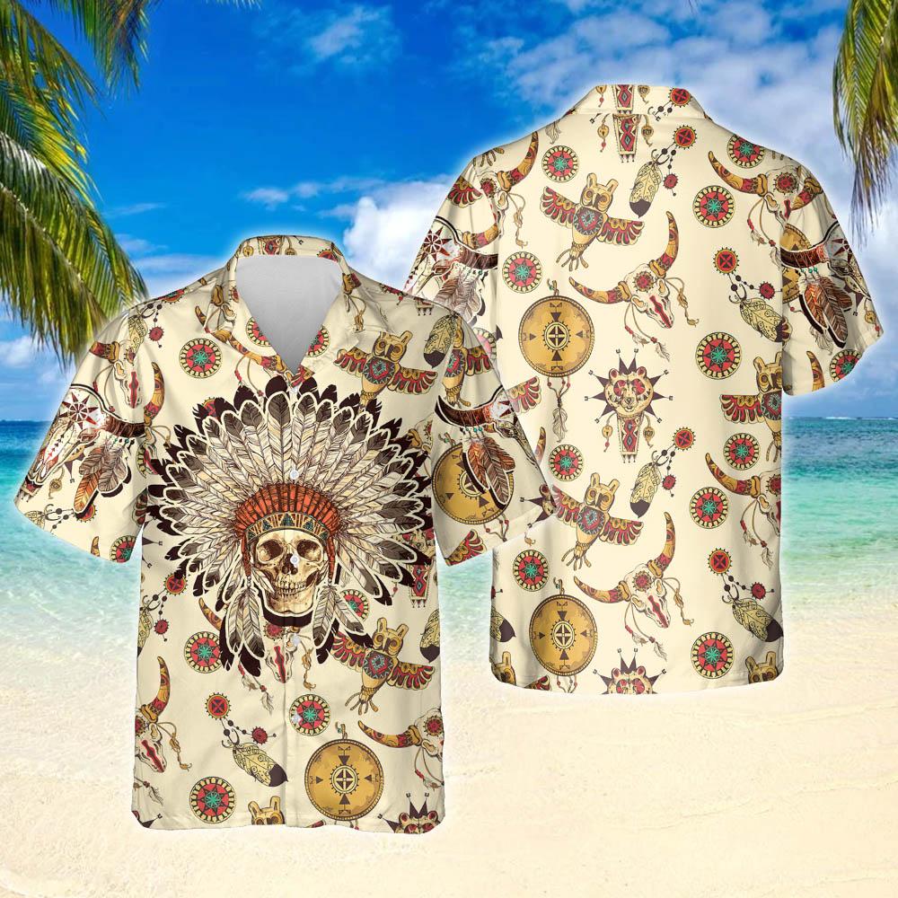 Native American Indian Chief Skull Hawaii Shirt Ha807