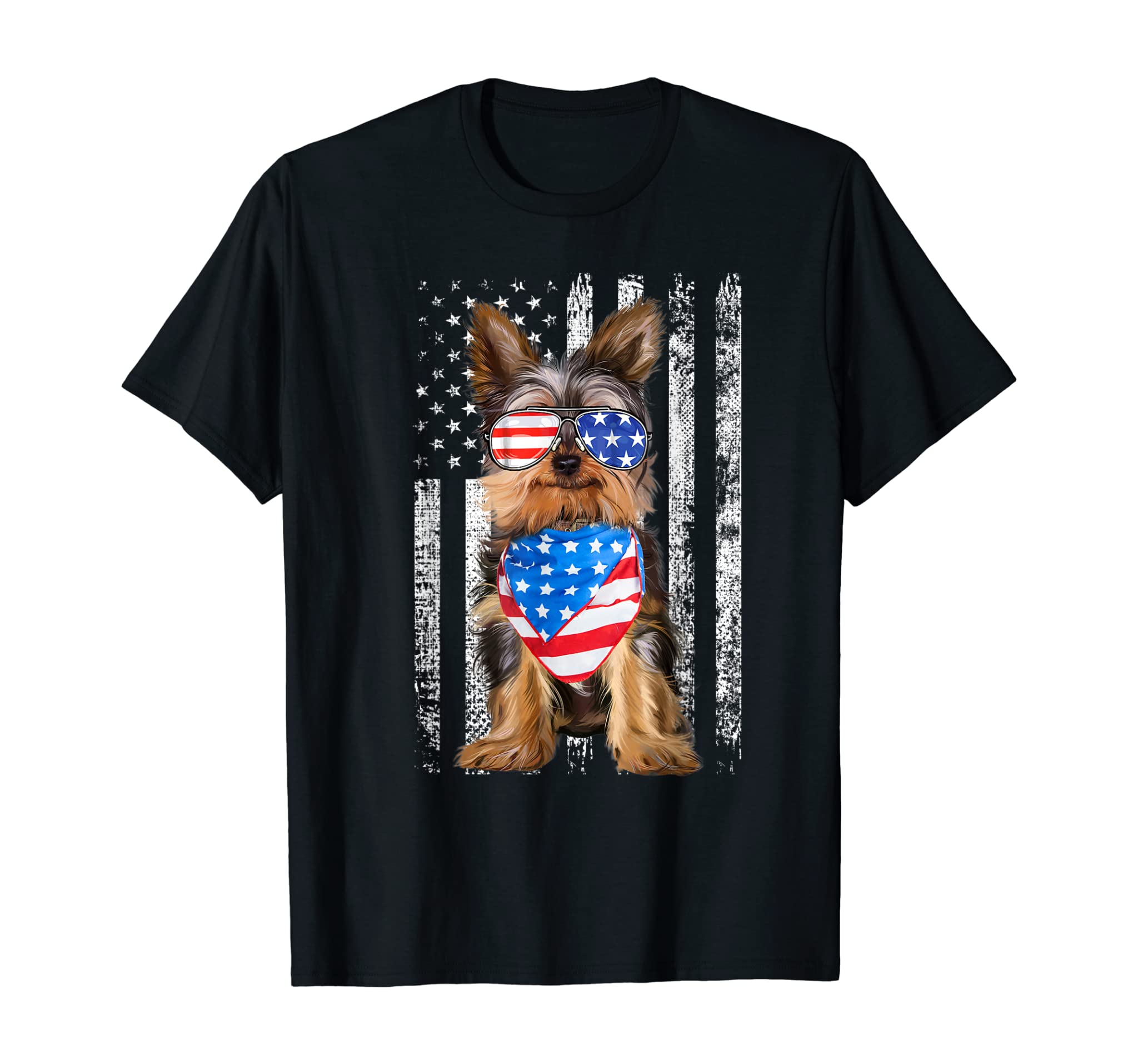 Yorkshire American Flag Patriotic Yorkie Dog 4th Of July Tee T-Shirt