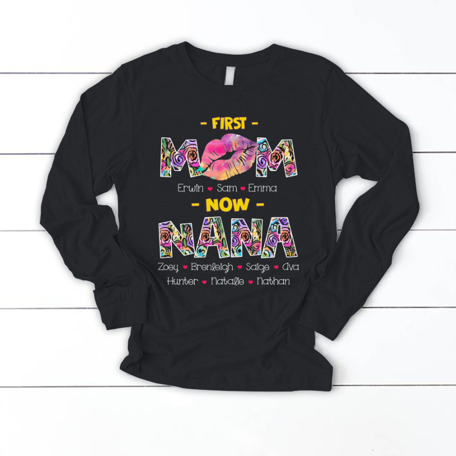 First Mom Now Grandma Lips Flower Shirt Longsleeve