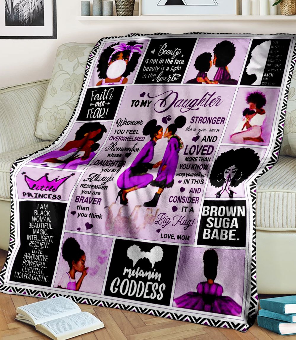 To My Daughter Love Mom Black Woman Purple version Fleece Blanket