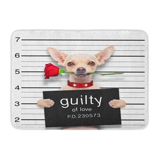 Bad Valentines Chihuahua Dog Rose In Mouth As Mugshot Guilty For Love Arrest Doormat Indoor And Outdoor Doormat Warm House Gift Welcome Mat Birthday Gift For Chihuahua Dog Lover