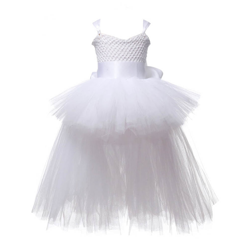 V-neck Girl Tutu Dress with Tail Solid Color Fluffy Trailing Tulle Dresses for Girls Princess Kids Carnival Halloween Costumes alx