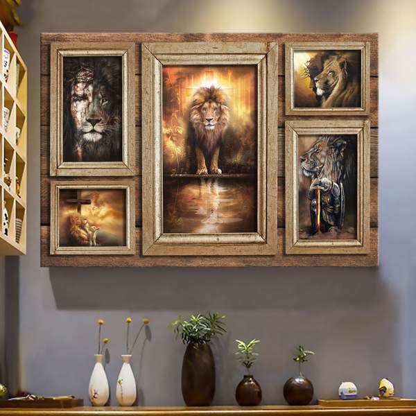 Awesome Lions In Picture Frames Jesus Landscape Canvas Print – Poster And Canvas Art Wall Decor