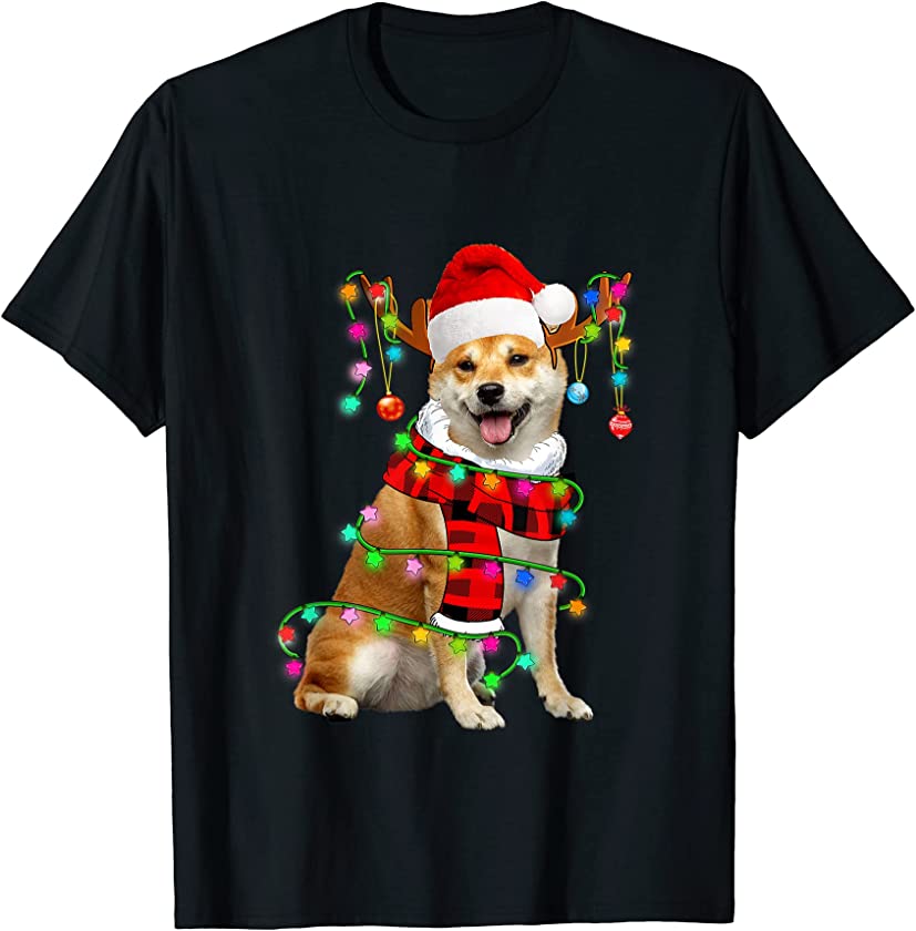 Shiba Inu Dog Santa Xmas Puppy Lover Christmas Lights T-Shirt