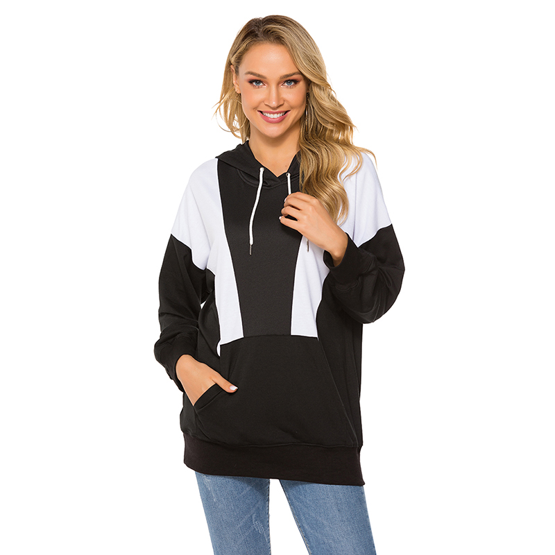 Winter Casual Women’s Hoodie Fashion Ladies Black And White Contrast Color Hooded Sweatshirts Loose Lady Clothing alx