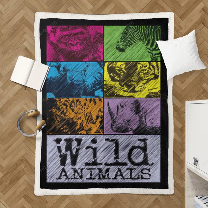 Wild Animals Pop Art – Abstract Sherpa Fleece Blanket