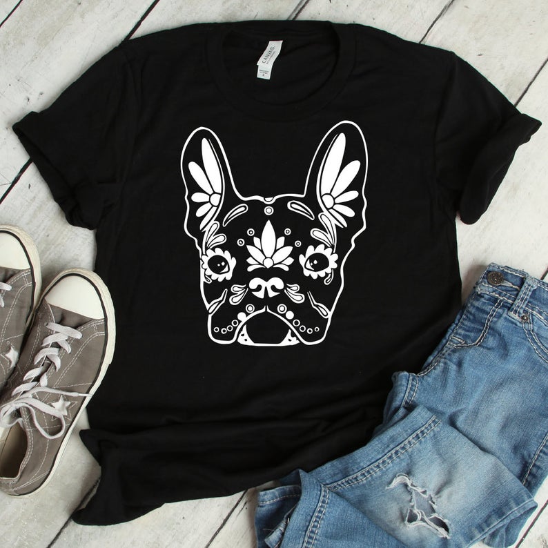 Pug Dog Sugar Skull Flowers Calavera Gift Dog Lovers T-Shirt