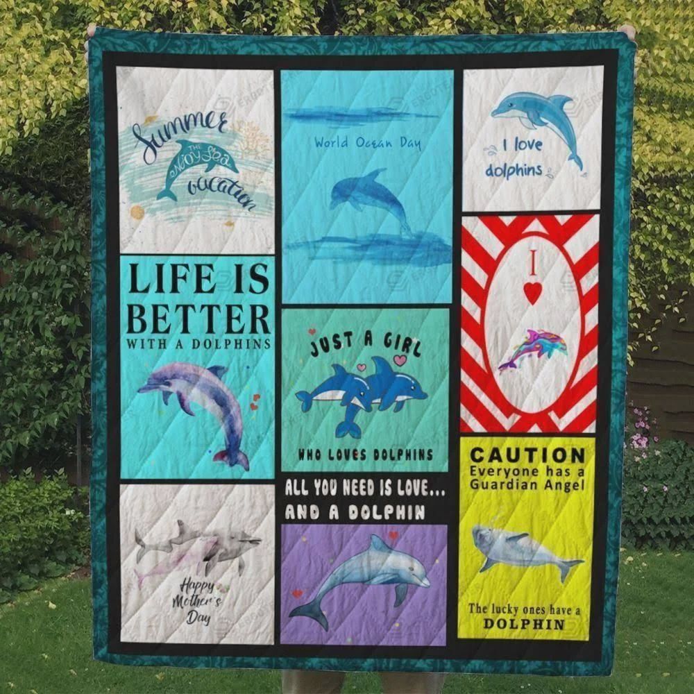 Dolphin Life Is Better With A Dolphins Quilt Blanket Great Customized Blanket Gifts For Birthday Christmas Thanksgiving