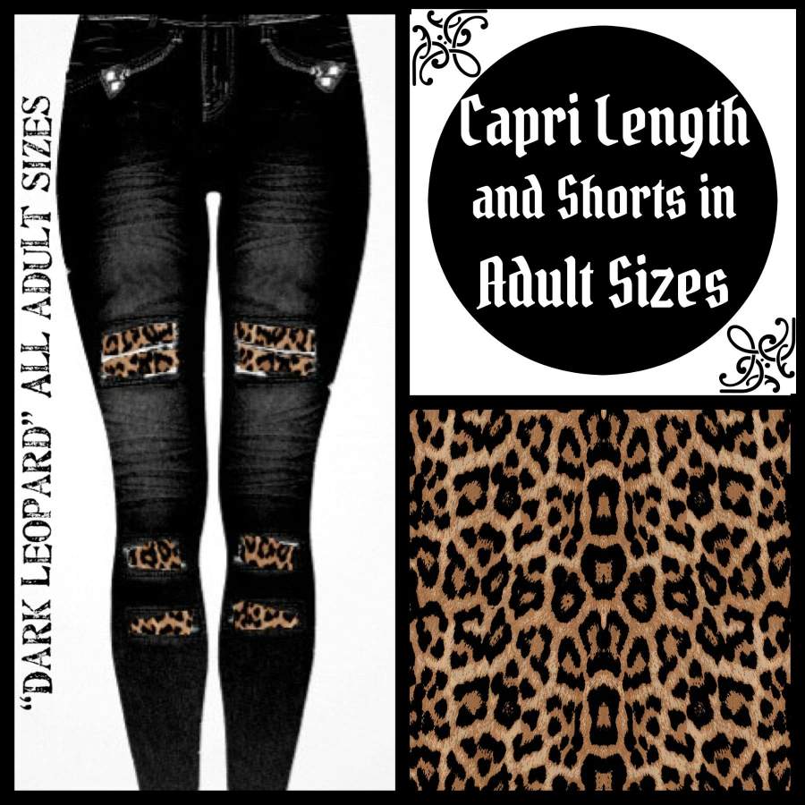 Custom Look A Like Jean Dark Leopard Leggings, Capris, & Shorts – ETA Mid June