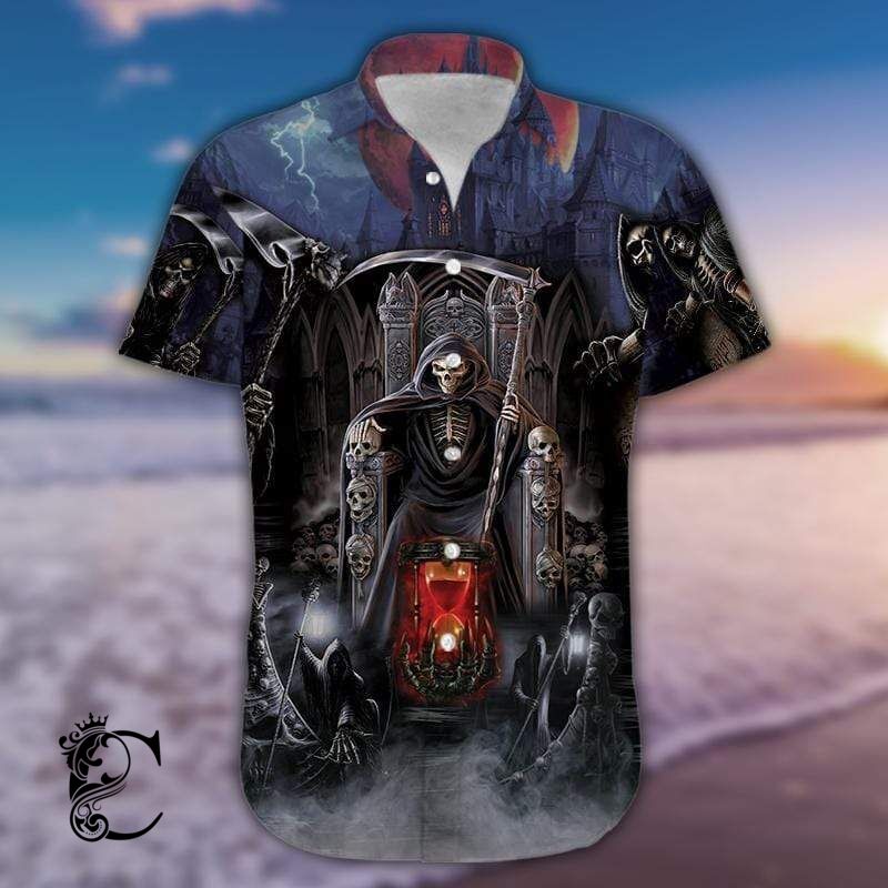 Grim Reaper Skeleton King Skull Gothic Unisex Hawaiian Aloha Shirts ...