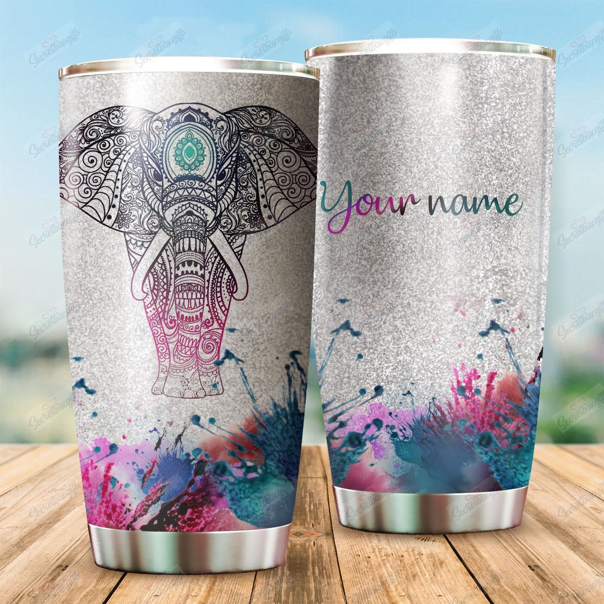 Personalized Elephant Xa3001077Cl Stainless Steel Tumbler Travel Customize Name, Text, Number, Image