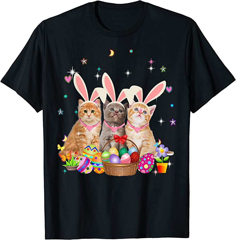 Three Cat Easter Day Bunny Eggs Easter Costume Womens Kids T-Shirt