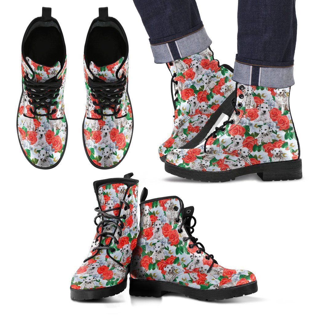 Dalmatian Dog Puppy Pattern Print Men Women Leather Boots Fashion Boots Custom Shoes