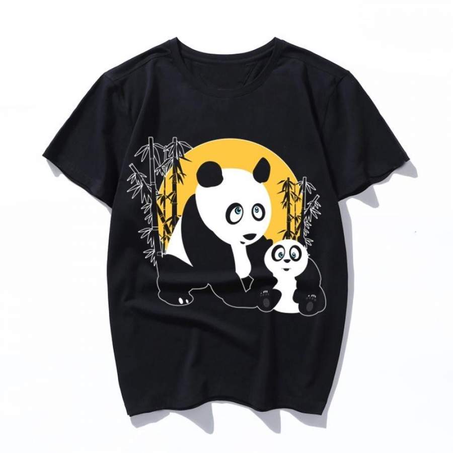 pandas father and son T Shirts Women Summer Harajuku Short Sleeve Casual Loose Letter Printed Tee Shirt Femme Streetwear Korean Ulzzang Kpop Tops