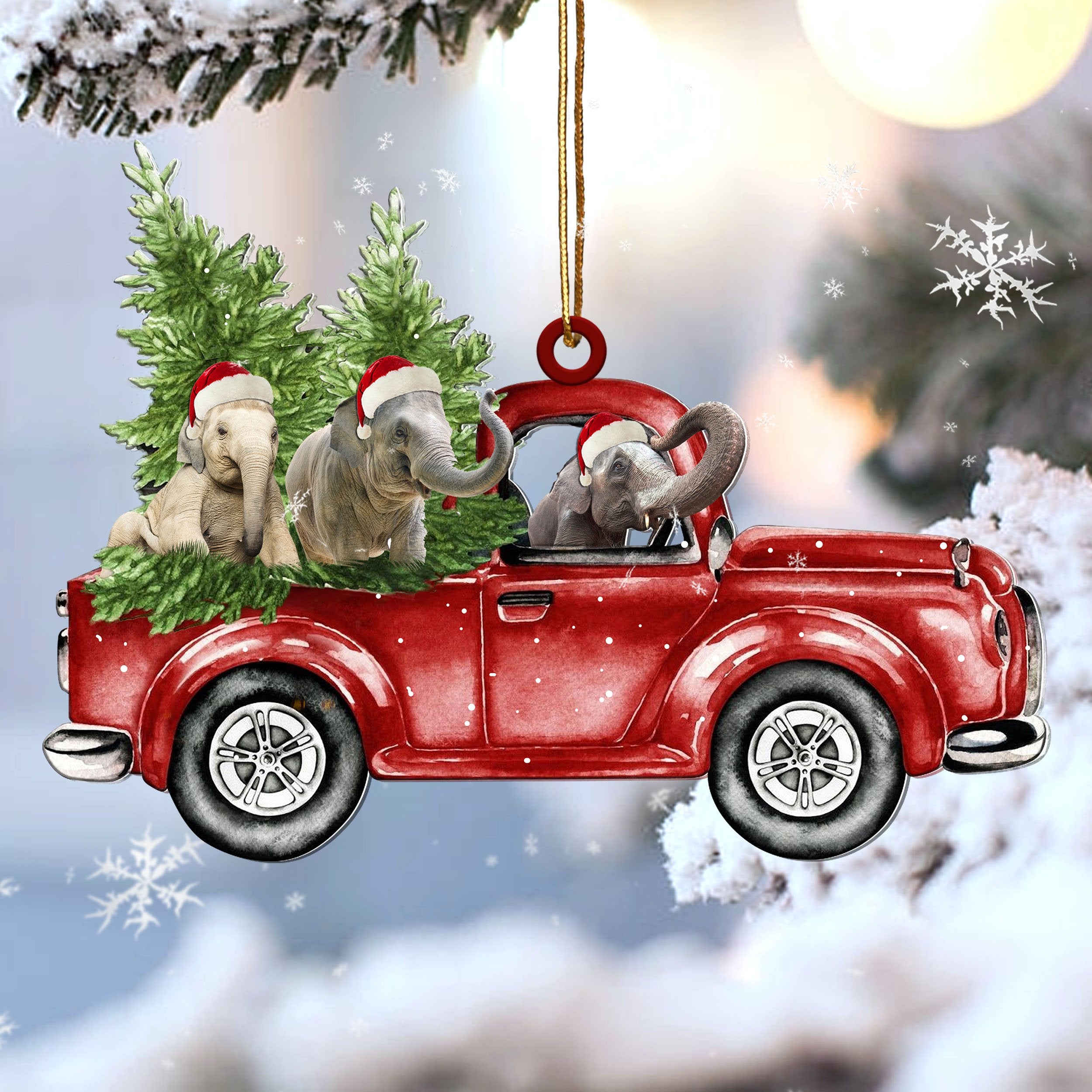 Fun Car Decor Elephant Red Car Christmas Ornament