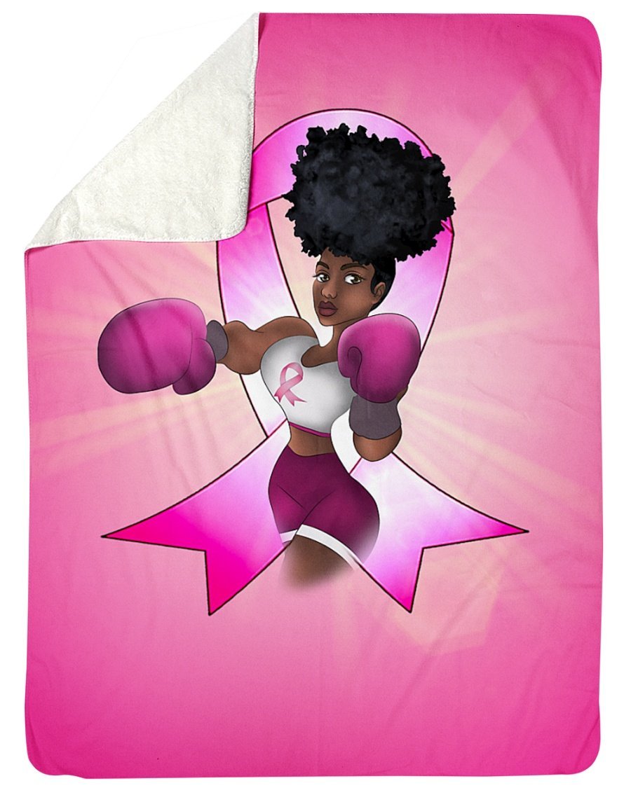 Pink Ribbon African American – Black Women Fighter Personalized Custom Name Date Sherpa Fleece Blanket Print 3D, Unisex, Kid, Adult