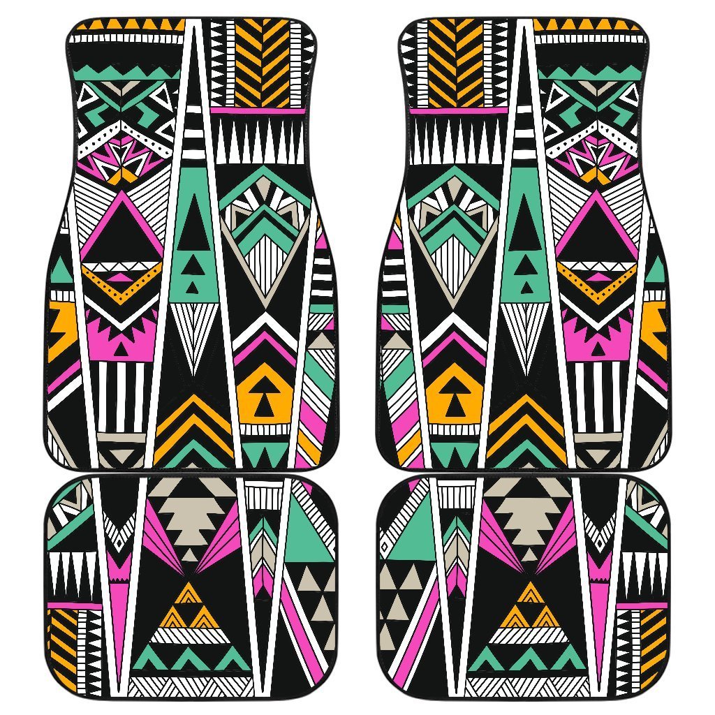 Vintage Tribal Aztec Pattern Print Front And Back Car Floor Mats, Front Car Mat