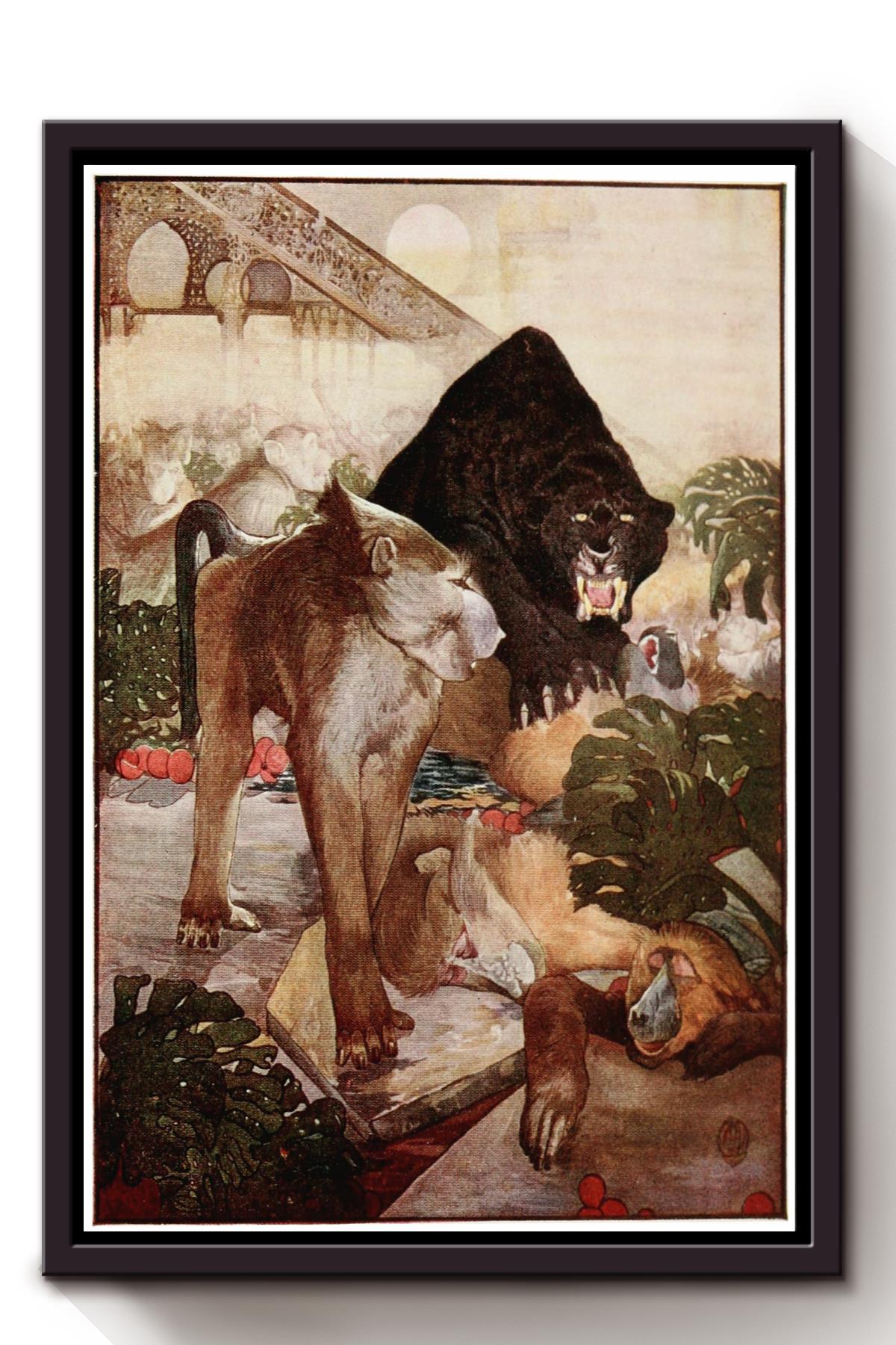 The Jungle Book Fairy Tales The Monkey Fight Illustrations By Edward Detmold Canvas And Poster, Canvas Prints, My Poster Wall, Canvas Wall Art, Wall Decor Visual Art, Halloween Gift, Happy Halloween