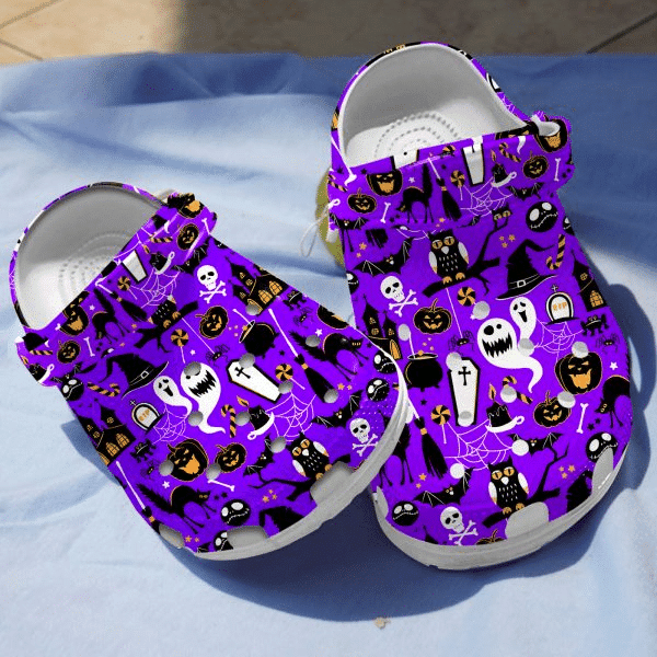 Bat Owls And Cauldron Purple Slippers Clogs Gift Halloween Lover Rubber clog Shoes Comfy Footwear